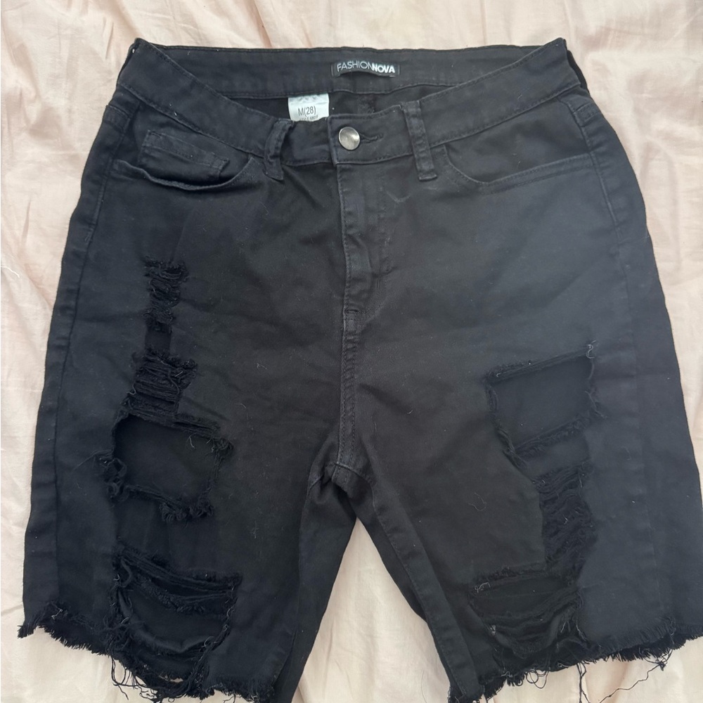 Fashion Nova Black Ripped Denim Shorts